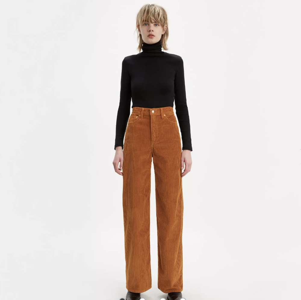 Levis Pants Womens Brown Sz 30 Ribcage Wide Leg Ladies Career Corduroy NWT